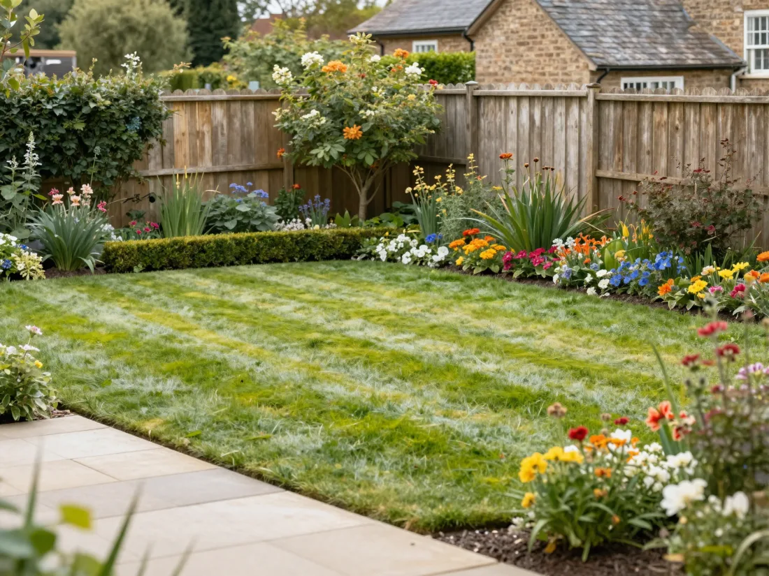 Gardener tending flowers in a well-kept garden