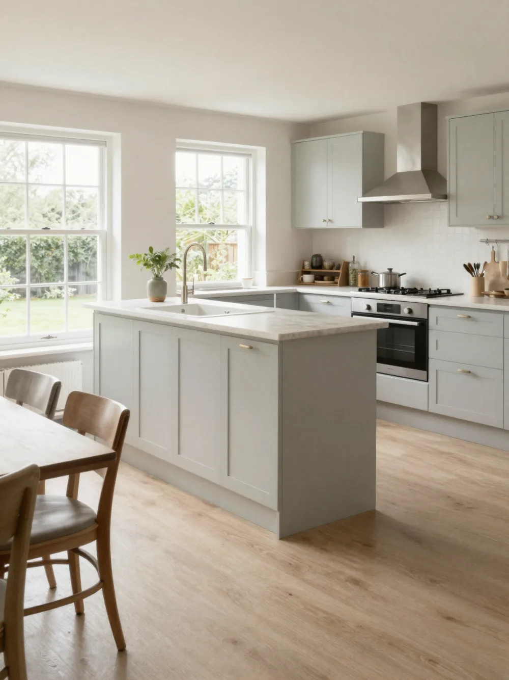 Bright redecorated open-plan kitchen and living space