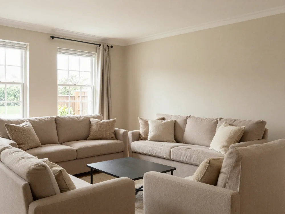 Calm redecorated living room interior
